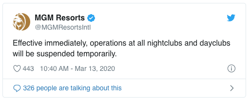 MGM suspends nightlife coronavirus